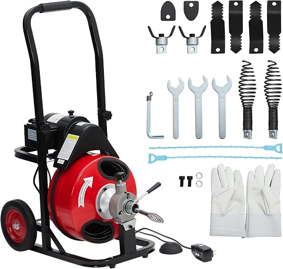 Auto Feed 100 FT x 3/8 in Drain Cleaner Machine with 370W Motor