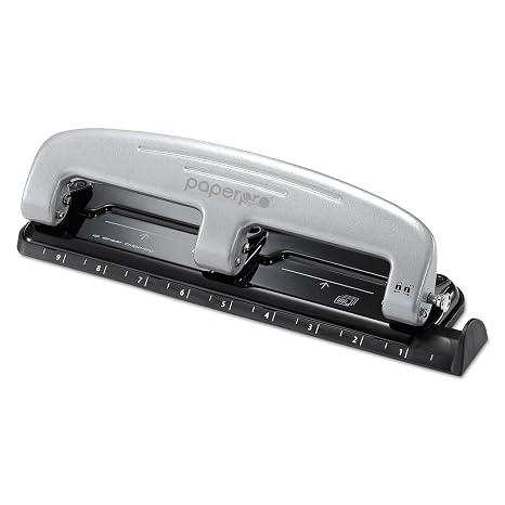 Bostitch Office inPRESS 12 Reduced Effort Three-Hole Punch, Silver/Black (2101)