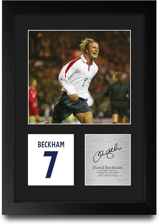 HWC Trading David Beckham England Gifts Printed Signed Autograph Picture for Football Fans and Supporters - A4 Portrait Framed