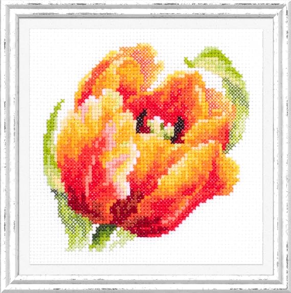Wizardi Counted Cross-Stitch Kit Red Tulip 150-010 Magic Needle. Painted, Needle Punch Kits for Adults