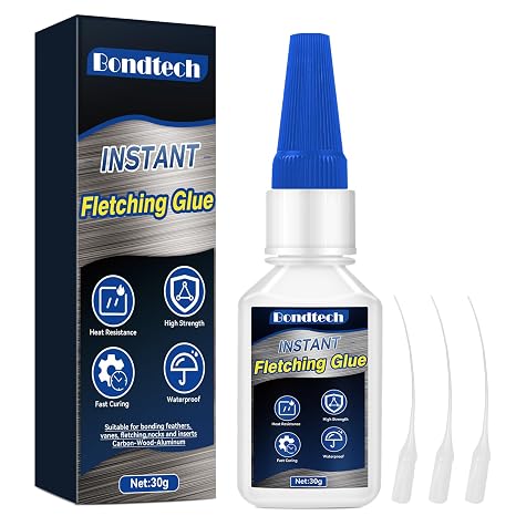 Fletching Glue 30 g, Arrow Glue, Instant & Clear Adhesive for Carbon Arrows, Fletching Vanes, Feathers and Inserts, Great for Aluminium, Carbon and Wood Shafts