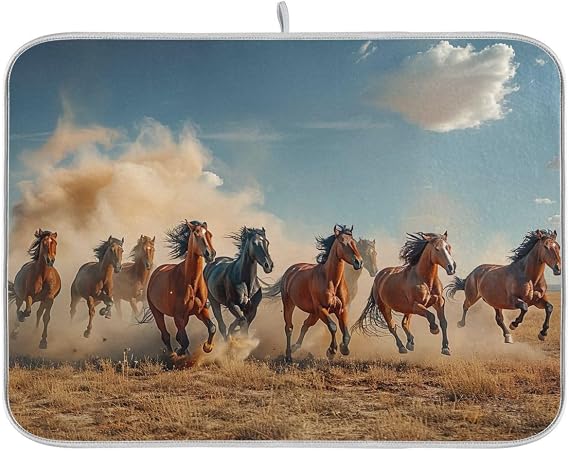 Horses Dish Drying Mat for Kitchen, 18x24 In Dishes Pad for Countertop, Large Dish Drainer Rack Mats Absorbent Fast Dry Kitchen Accessories 20325142