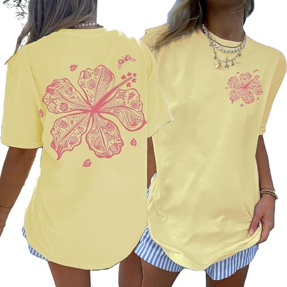 Oversized Graphic Tshirts for Women Teens Y2K Summer Flower Baggy Tee Tops
