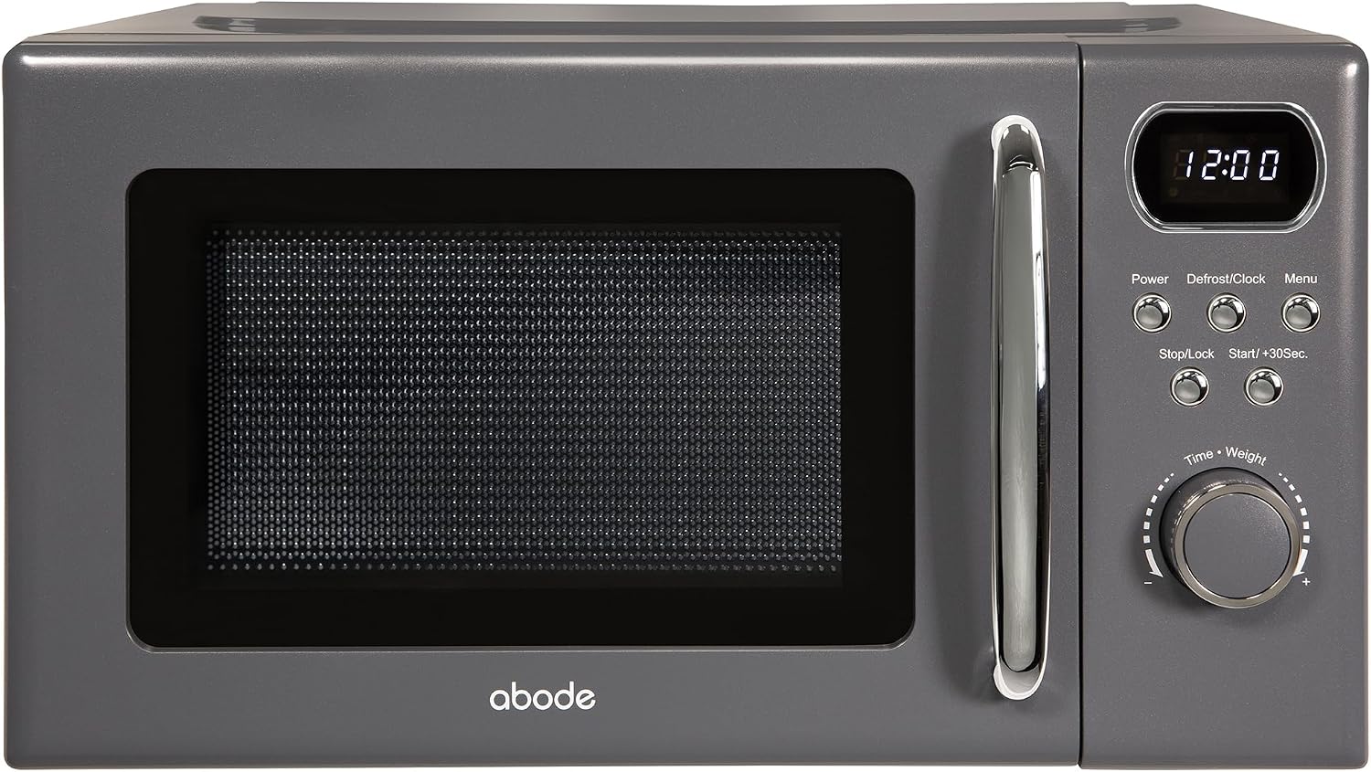 Abode Retro Microwave 20 Litre Grey Digital 800W, Mirror Finish, 8 Auto Cook Settings &amp; Defrost, 5 Power Levels AMD2004G