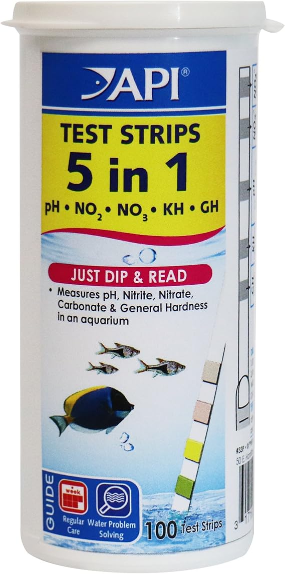 API 5-in-1 Test Strips for Freshwater and Saltwater Aquariums, 100-Count Box