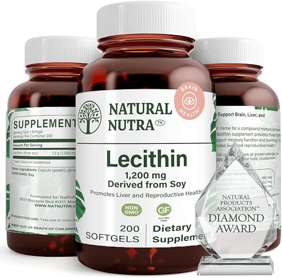 Natural Nutra Soy Lecithin 1200mg Supplement, B, 200 Soy Lecithin Softgels | Brain & Liver Support, Memory Support, Soy Lecithin Breastfeeding Formula