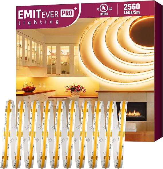 EMITEVER COB LED Strip Lights 2700K 24V, 16.4ft/5m, 2560LEDs, UL Listed