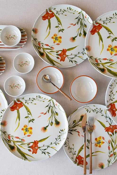 Kütahya Porcelain Moderna 14 Piece Breakfast Set for 6 Persons Fiore