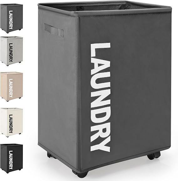 Foldable Laundry Baskets with Wheels 65 L Large Oxford Fabric Foldable Laundry Basket Rectangular Waterproof Laundry Container Foldable Laundry Box with Wheel Practical Laundry Hamper (Dark Grey)