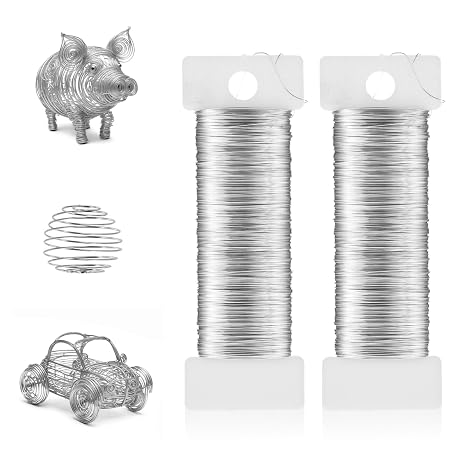 Nogeqi 2 Rolls Craft Wire Bendable, Metal Thin Wire for Crafts, Silver Beading Wires for Jewelry Making Earring Beading Wrapping Sculpting DIY (0.3mm, 164 Ft)
