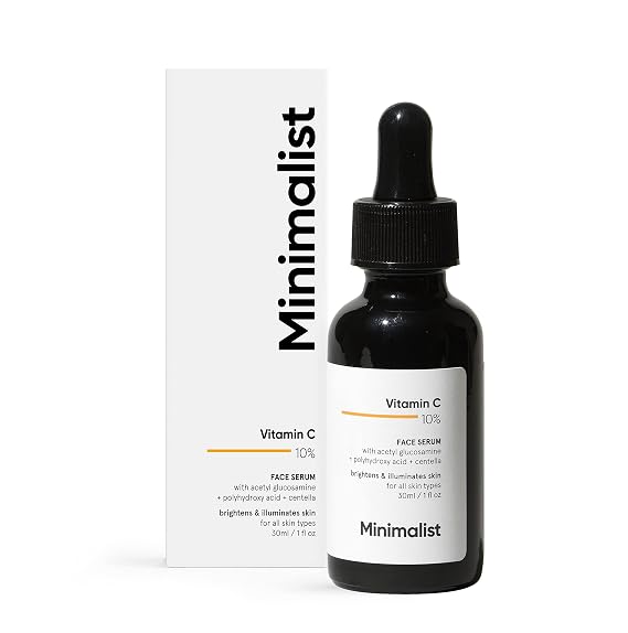 Minimalist 10% Advanced Vitamin C Serum for Glowing Skin | Brightening & Visible Reduces Dark Spots | For Uneven Skin Tone, Dullness | Daily Face Serum (Stable Vitamin C) | 30ml/1 FL Oz