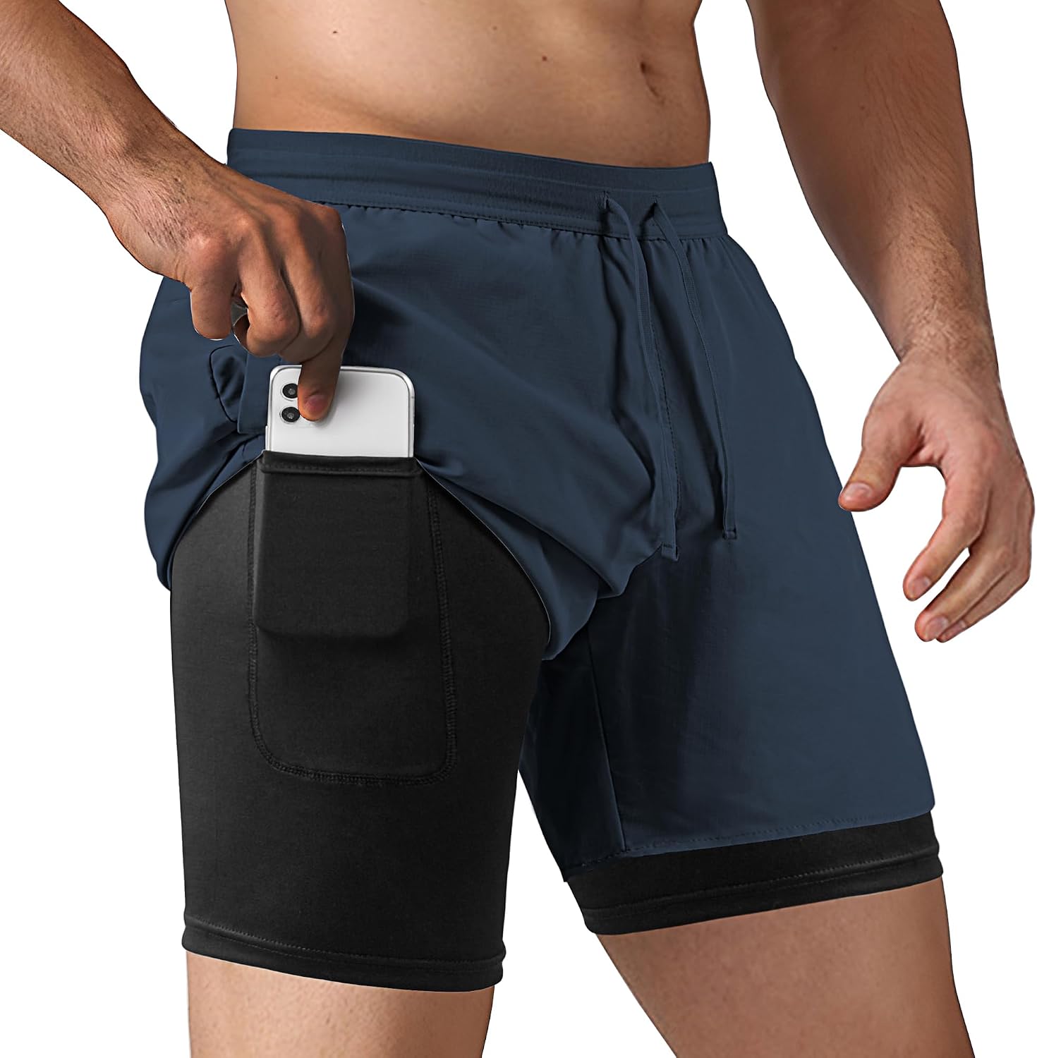 NIMOJIRO Mens 2 in 1 Running Shorts Workout Athletic Training Gym Outdoor Sports Shorts