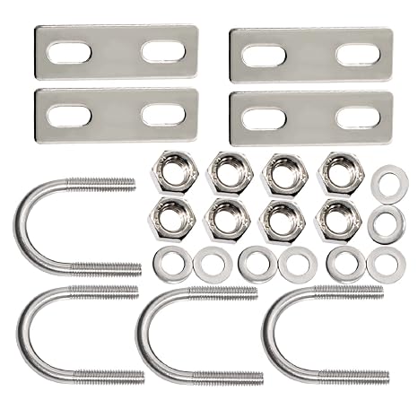 U Bolt, 4 Sets 1.1'' (27mm) Inner Width 304 Stainless Steel M6 Round U-Bolt with Plate Screw Nut Fastener, Suitable for 24/25mm Pipe, Boats, and Other Home and Industrial Applications, Silver