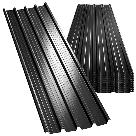 Corrugated Roofing Sheets 12pcs, Galvanised Metal Roofing Sheets, Box Profile 110x45cm Coated 7m² Trapezoidal Grooved Roof sheets, Waterproof Tiles Shed Roof Covering Outdoor Wall Cladding (Black)