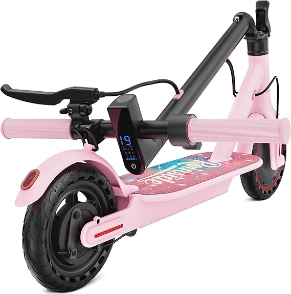 Electric Scooter for Big Kids- 8.5 Solid Tires, 350W Motor, Up to 19 MPH& 16 Miles Long-Range Portable Commuting E-scoote with Double Braking System, App
