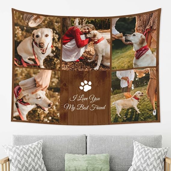 Shop&Three Custom Wall Tapestry, Backdrop Decorations Custom Wedding Tapestry, Custom Family Memories Personalized Photo Collage Tapestry Wall Hanging (5 Photos, 90''WX60''L)