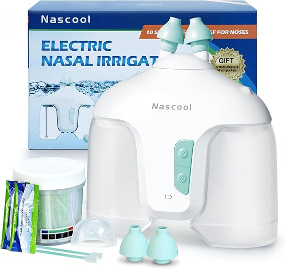 Nascool Electric Nasal Irrigation System with 50 Salt Packets Nose Cleaner