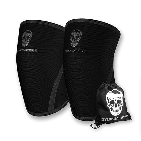 Knee Sleeves 1 Pair with Gym Bag - IPF Approved - Knee Compression Sleeve Support for Squats, Weightlifting, Powerlifting - Gymreapers 7mm Neoprene Sleeves - Black/Black, XXL