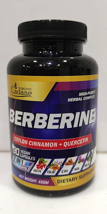 Cadane Berberine Supplement with Ceylon Cinnamon, Quercetin, Resveratrol, Milk Thistle, Grape Seed, and Black Pepper - 3-Month Supply for 90 Capsules