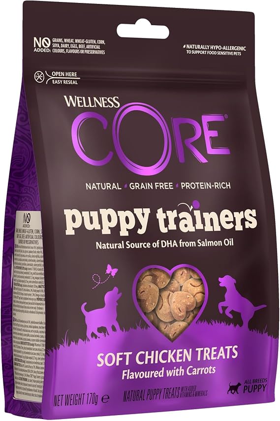 Wellness CORE Puppy Trainers 170g, Chicken & Carrots – Soft Dog Treats | for Puppies, Grain-Free, Natural, Hypoallergenic, High-Protein, High Meat Content, Ideal Size for Training