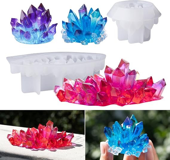 LET'S RESIN Crystal Cluster Resin Molds, Large and Small Size Crystal Shape Silicone Molds for Resin, Quartz Epoxy Resin Molds for Resin Crafts, DIY Crystal Heal Stone, Home Craft Decor