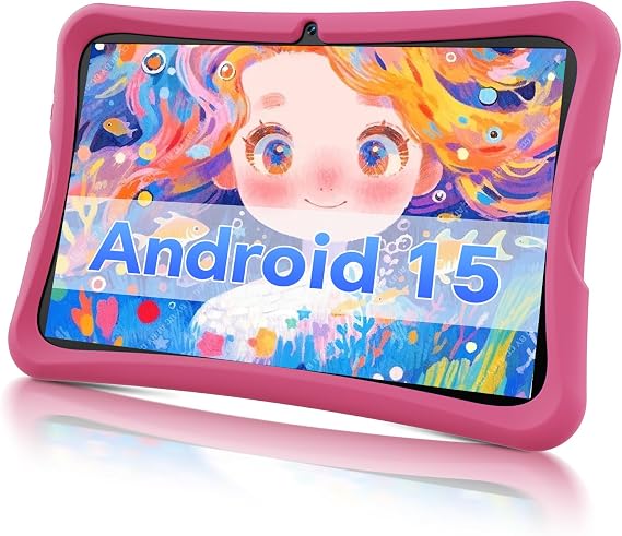 DigiLand 10.1 Inch Kids Tablet, Android 15 Tablet for Kids,6G+32GB up to 128GB,6000mAh Battery,Dual Camera,WiFi,BT 5.0,Best Electronics Tablets Gift for Kids,Shockproof Protective Case (Pink)