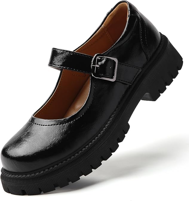 Black Mary Janes for Women, Platform Non Slip Dress Oxford Flats Shoes