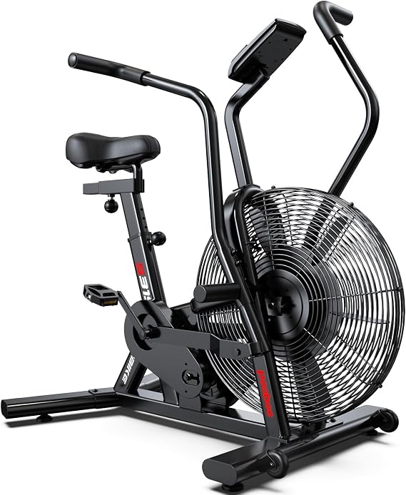 pooboo Air-Resistance Exercise Fan Bike, Air Bike with Dual Acction Handlebars&Dual-Layer Transmission System, Stationary Bike with APP Connection for Home Gym HIIT Cardio Full Body Workout