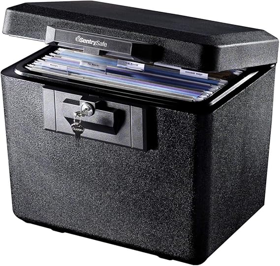 SentrySafe Black Fireproof Document Box with Key Lock, Safe Secures Files and Documents for Home or Office, 0.61 Cubic Feet, 13.6 x 15.3 x 12.1 inches, 1170 | Fire Resistant Document Box With Key Lock Security, Protects Important Files and Documents For Home Or Office, Secure Box