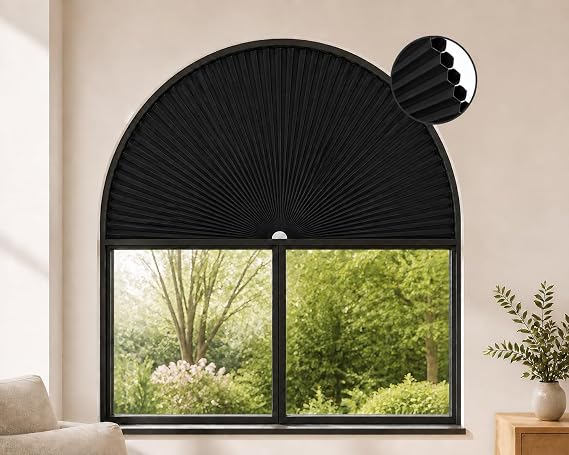Blackout Arch Window Shade, No Drill, 24" W x 12" H, Black