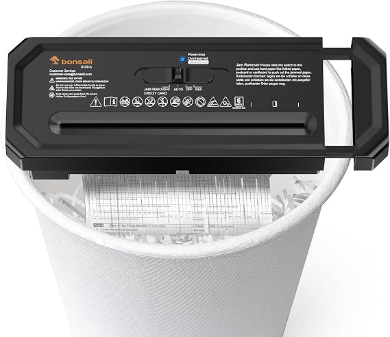 Bonsaii 6-Sheet Strip-Cut Paper Shredder with Retractable Handle