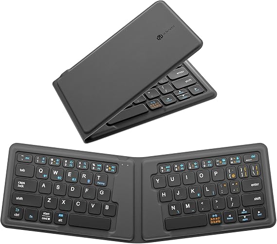 iClever IC-BK06 Foldable Bluetooth Keyboard, Leather Tone, Break-proof, 360-Degree Rotation, Wireless, USB, Thin, Supports iOS/Android/Windows, Black