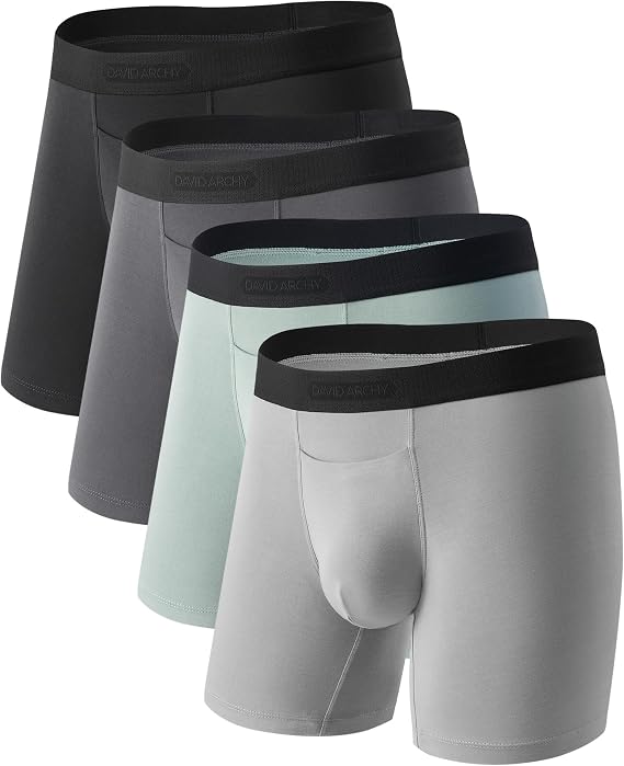 DAVID ARCHY Men's Boxer Briefs with Horizontal Fly, Rayon Made from Bamboo