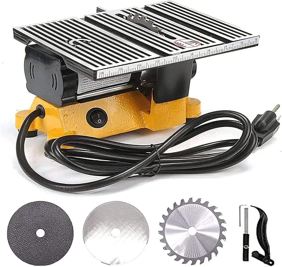 4" Mini Portable Table Saw, Mini Hobby, Small Cutting Machine, Portable Worksite Table Saw for DIY Handmade Wooden Model Crafts, Metal, Ceramic Tile, Glass Cutting not cut steel and iron