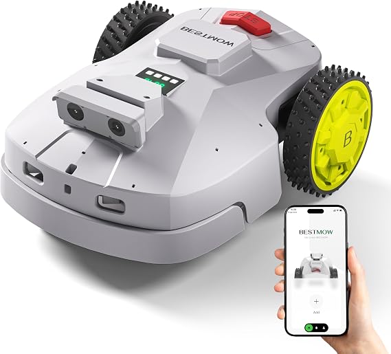 Robot Lawn Mower 1.5 Acre Ultra Quiet Self Charging Robot Mower, Up to 4 inches Cutting Height, Robotic Lawn Mowers with RTK+4 Eye Vision, Mapping and Anti Theft tech, APP Control