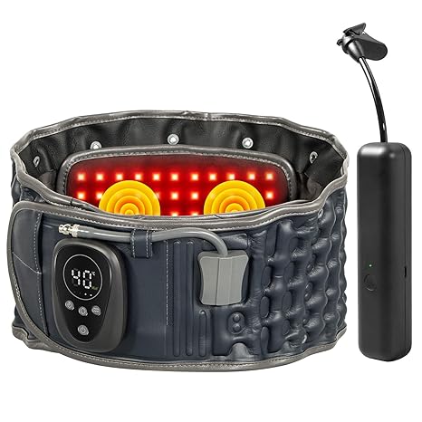 Red Light Decompression Back Belt, Electric Pump Heating Massager | 6 Heat Levels, 5 Massage Modes, Auto Inflation, Inflatable Lumbar Support for Home, Office, Fits 29–49" Waist, Blue