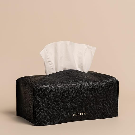 OLETHA Aesthetic Rectangle Tissue Box Cover, Standard, Black
