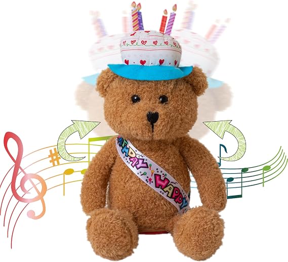 ユーモア テッド 歌 ダンス Happy Birthday テディベア ぬいぐるみ 動物 ミュージカル インタラクティブ ぬいぐるみ ケーキハット付き ハッピーソングダンス ぬいぐるみ 誕生日パーティーギフト 子供大人向け 10インチ