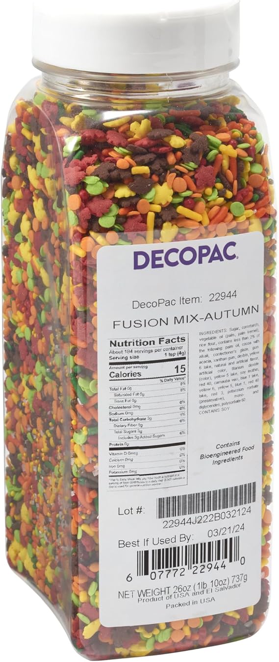DecoPac Autumn Fusion Mix Sprinkles, 26oz, Shaped Candy Sprinkles in Handheld Container, Edible Decorations For Celebration Cakes, Cupcakes, Cookies and Donuts