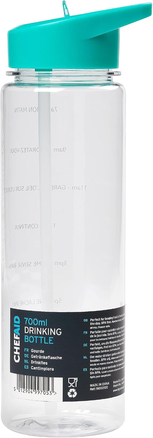 Chef Aid 700ml Drinks Bottle, Includes Visual Water Intake Markings, Suitable for Hot and Cold Drinks, Fridge and Freezer Safe, BPA Free
