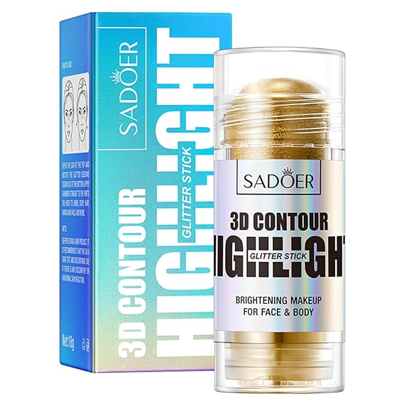 SADOER, Bright 3D, Highlight Stick, Shimmer Pearlescent Fine Sparkle Glow Contour, Gold, 18g