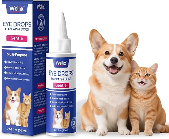 Wellix Pet Eye Drops for Dog & Cat, Non-Irritating Taurine Dog Eye Drop | Dog & Cat Eye Infection Treatment to Soothe Eye Allergy, Dry Eyes Pink Eyes, Dog Tear Stain Cleaner | Mild Herbal Blend, 60ml