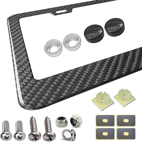Aootf Real Carbon Fiber License Plate Frame, Stainless Steel Holder, 1 Pack