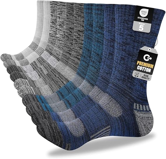 Cirorld Mens Socks, 5 Pairs, Full Cushion Cotton Crew Work Socks