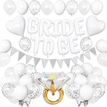 White Bachelorette Party Decorations, White Bride To Be Bridal Shower Balloons Decorations, Silver Confetti Balloons with Diamond Ring Heart Balloon for Bachelorette Engagement Wedding