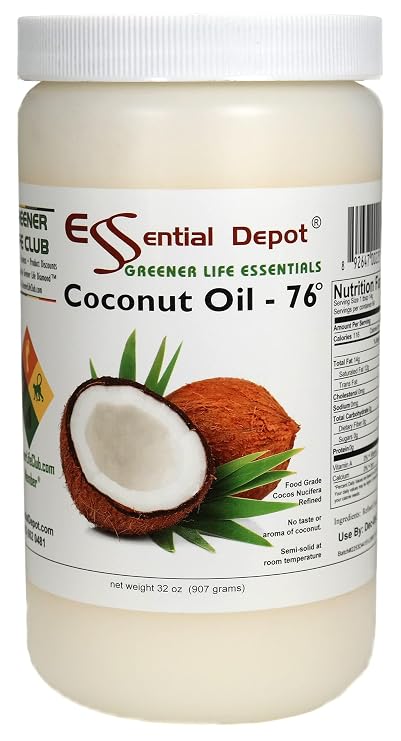 Coconut Oil - 76F - 32 oz in a 1-quart container - No Scent/Odor - also called Coconut Butter - Food Grade - safety sealed HDPE container with resealable lid - microwave-safe (remove foil seal), freezer-safe