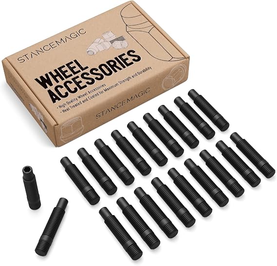 20pcs Black Wheel Stud Conversion - 14x1.25 to 12x1.5, 62mm (2.5 inch) Total Length, 45mm (1.77 inch) Shank Length - Compatible with BMW Vehicles (Ensure Vehicle uses 14x1.25 Bolts) Screw Adapter