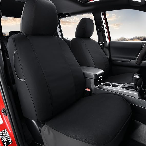 Coverado Seat Covers Custom Fit for Tacoma Double Cab/Crew Cab SR/SR5/TRD Sport/TRD Off-Road/Limited Seat Cushion Protectors 2005-2015 Canvas (Frontpair, Black)