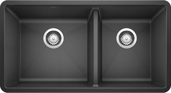 BLANCO 441128 Precis Silgranit 60/40 Double Bowl Undermount Kitchen Sink, 33", Anthracite
