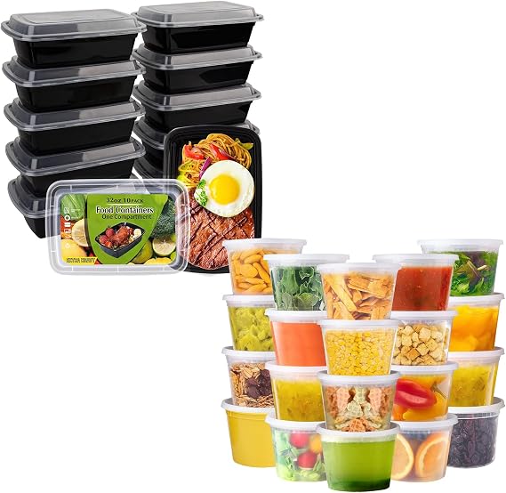 WGCC Meal Prep Containers 32oz 10Pack and Deli Containers with Lids 16oz 48 Sets, Leakproof, BPA Free/Microwave/Freezer/Dishwasher Safe